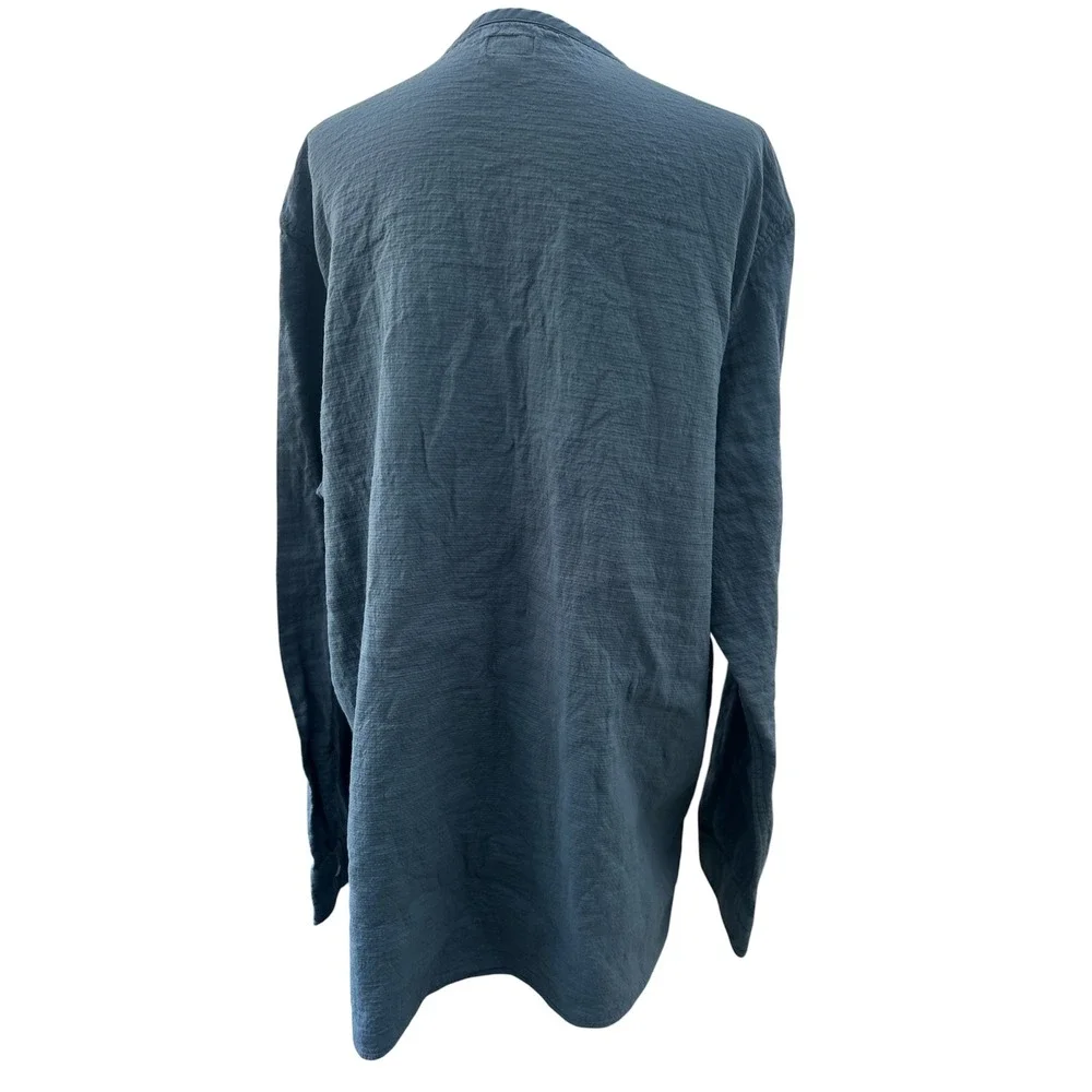 J.Crew Mens XL Blue‎ Cotton Gauze Henley Long Sleeve Shirt Textured Pocket XL